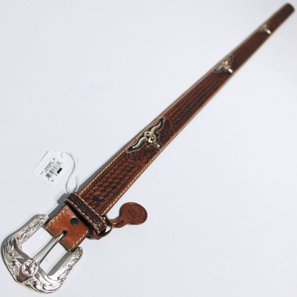NWT Justin Texas Longhorn Brown Leather Western Belt Men Size 36 (44" x 1.5") - Picture 5 of 14